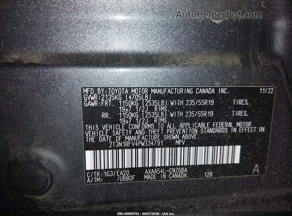 2T3N1RFV4PW334791 2023 TOYOTA LIMITED Gray Շարժիչի բաժամունքի տեսք
