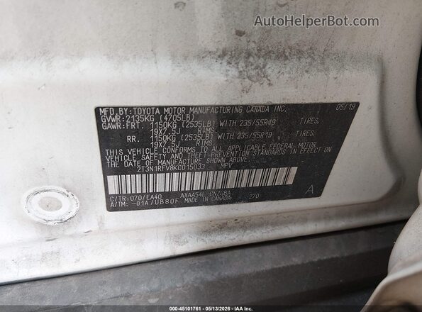 2T3N1RFV8KC015033 2019 TOYOTA LIMITED White 