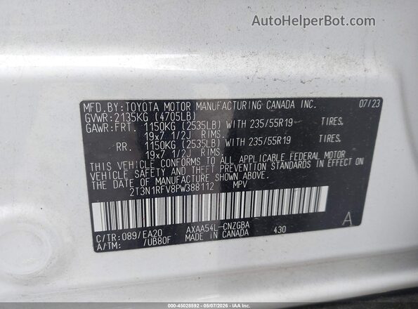 2T3N1RFV8PW388112 2023 TOYOTA LIMITED White Engine compartment view