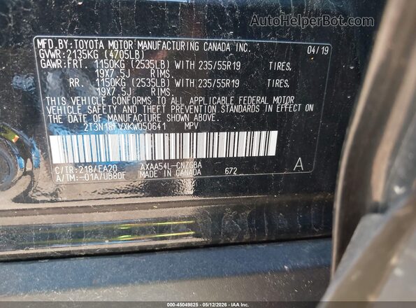 2T3N1RFVXKW050641 2019 TOYOTA LIMITED Black Widok komory silnika