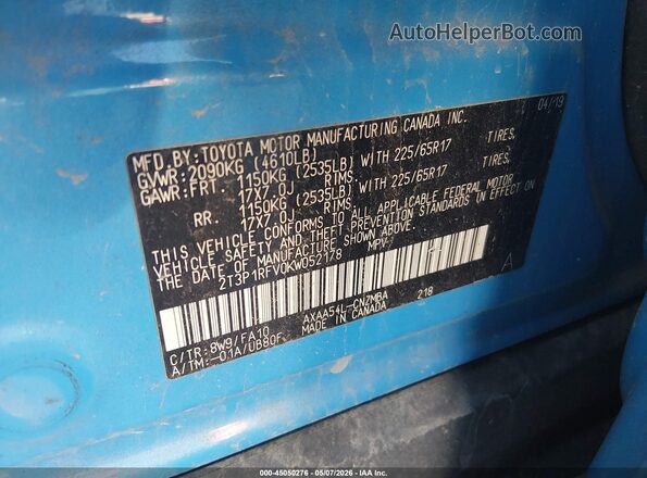 2T3P1RFV0KW052178 2019 TOYOTA LE Blue Widok komory silnika