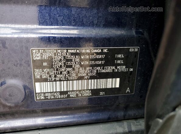 2T3P1RFV0LC106937 2020 TOYOTA RAV4 Синий 