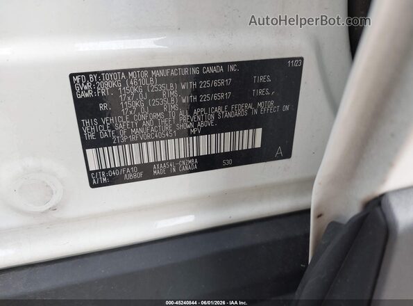 2T3P1RFV0RC405451 2024 TOYOTA RAV4 White Շարժիչի բաժամունքի տեսք