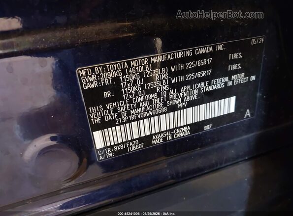 2T3P1RFV0RW460688 2024 TOYOTA RAV4 Dark Blue Vista del compartimento del motor
