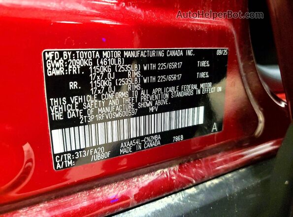 2T3P1RFV0SW600597 2025 TOYOTA RAV4 Красный 