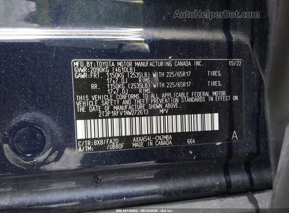 2T3P1RFV1NW272613 2022 TOYOTA RAV4 Dark Blue 