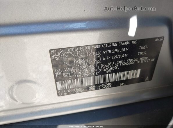2T3P1RFV2MW153337 2021 TOYOTA RAV4 Silver ძრავის განყოფილების ხედი