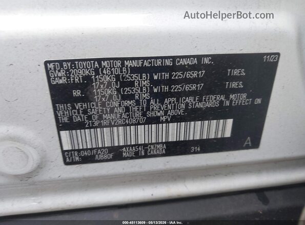 2T3P1RFV2RC408707 2024 TOYOTA LE White Engine compartment view