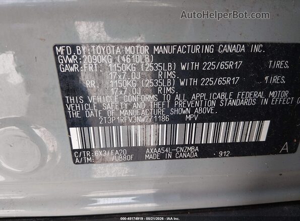 2T3P1RFV3NW271186 2022 TOYOTA RAV4 Green Vista del compartimento del motor