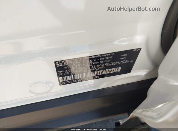 2T3P1RFV4LC135938 2020 TOYOTA RAV4 White Vista del compartimento del motor
