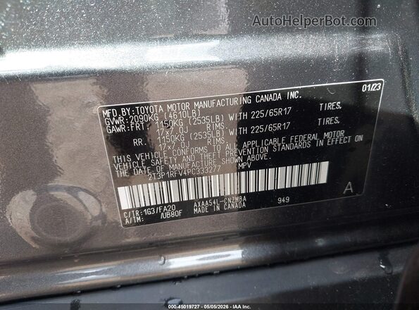 2T3P1RFV4PC333277 2023 TOYOTA LE Gray Vista del compartimento del motor