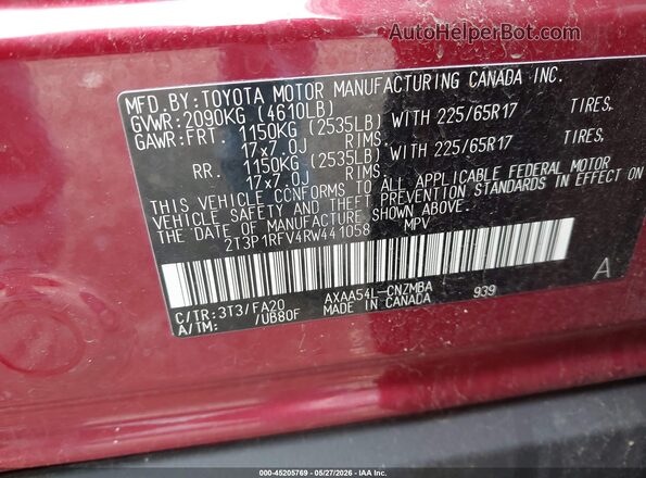 2T3P1RFV4RW441058 2024 TOYOTA RAV4 Red Widok komory silnika