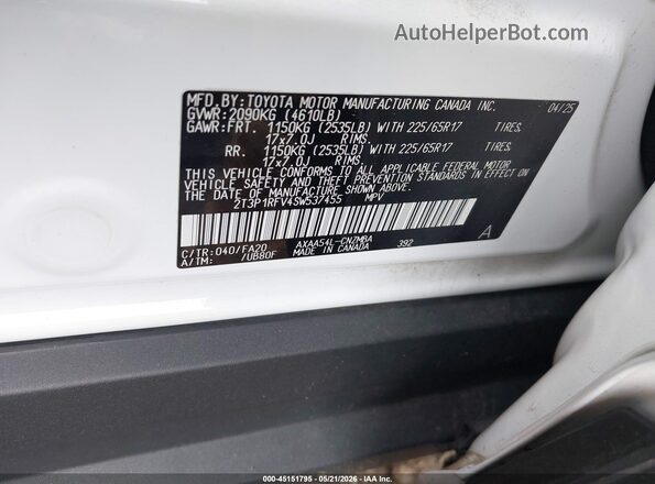 2T3P1RFV4SW537455 2025 TOYOTA RAV4 White Engine compartment view