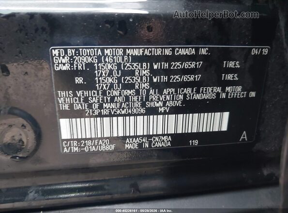 2T3P1RFV5KW049096 2019 TOYOTA RAV4 Black ძრავის განყოფილების ხედი