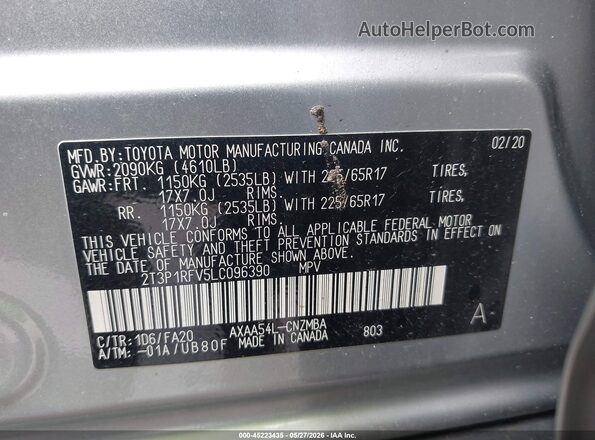 2T3P1RFV5LC096390 2020 TOYOTA RAV4 Silver Widok komory silnika