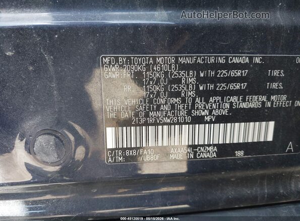 2T3P1RFV5NW281010 2022 TOYOTA RAV4 Blue Շարժիչի բաժամունքի տեսք