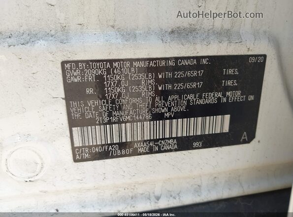 2T3P1RFV6MC144786 2021 TOYOTA RAV4 White ძრავის განყოფილების ხედი