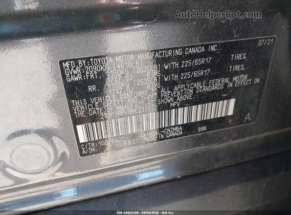 2T3P1RFV6MC231622 2021 TOYOTA LE Gray Engine compartment view