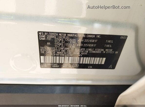 2T3P1RFV6NC310287 2022 TOYOTA RAV4 White Вид підкапотного простору