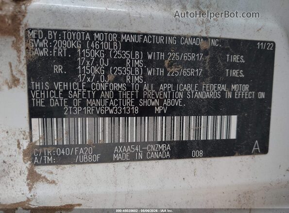 2T3P1RFV6PW331318 2023 TOYOTA LE White Շարժիչի բաժամունքի տեսք