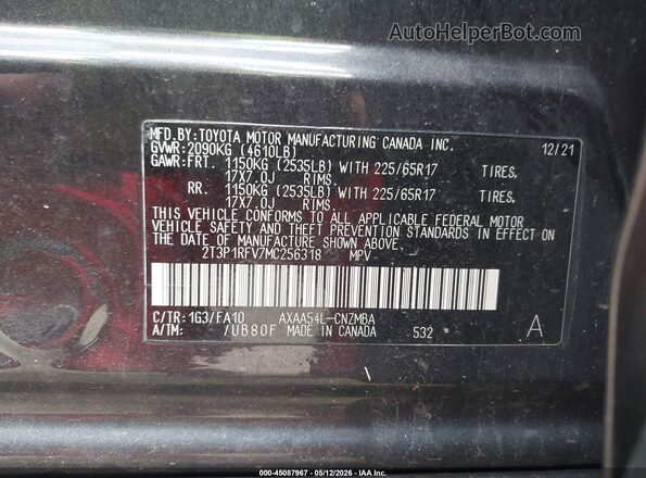 2T3P1RFV7MC256318 2021 TOYOTA LE Gray Vista del compartimento del motor