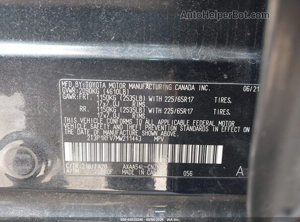 2T3P1RFV7MW211443 2021 TOYOTA LE Black Engine compartment view