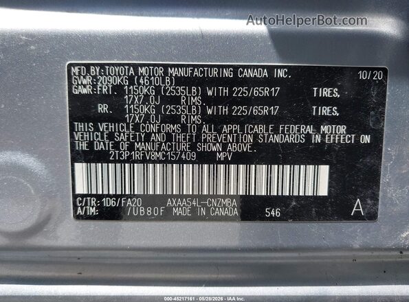 2T3P1RFV8MC157409 2021 TOYOTA RAV4 Серебряный Вид подкапотного пространства