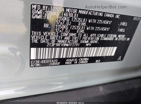 2T3P1RFV9MW172791 2021 TOYOTA RAV4 Gray Вид підкапотного простору