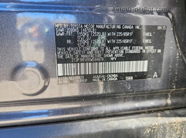2T3P1RFV9SW594878 2025 TOYOTA RAV4 Gray VIN կոդի պիտակի տեսք