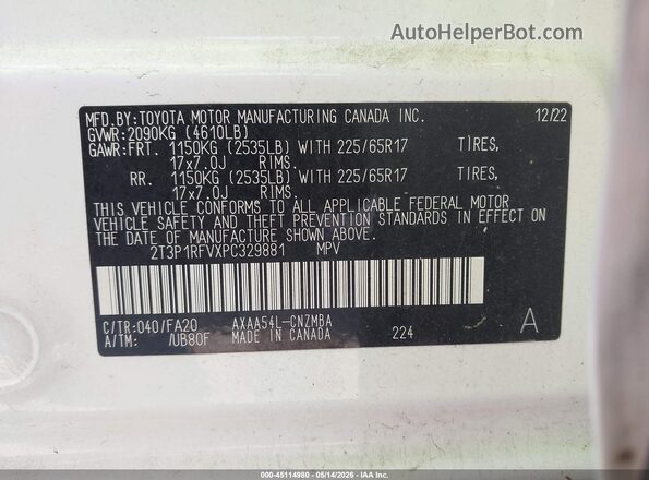 2T3P1RFVXPC329881 2023 TOYOTA RAV4 White ძრავის განყოფილების ხედი
