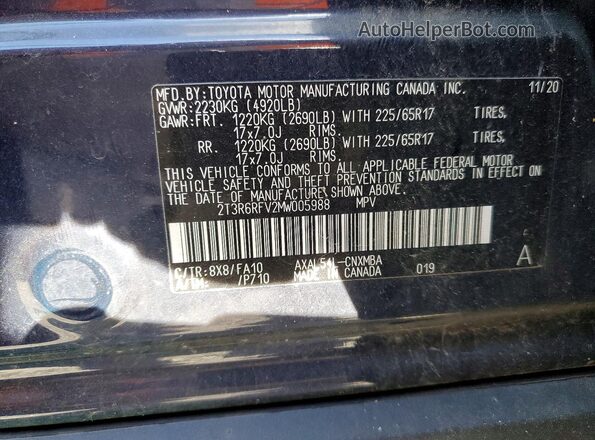 2T3R6RFV2MW005988 2021 TOYOTA RAV4 Синий 
