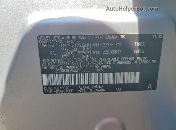 2T3RFREV5GW415335 2016 TOYOTA RAV4 Серебряный 