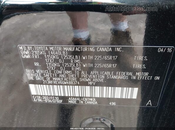 2T3RFREV6GW488374 2016 TOYOTA RAV4 Black Вид підкапотного простору