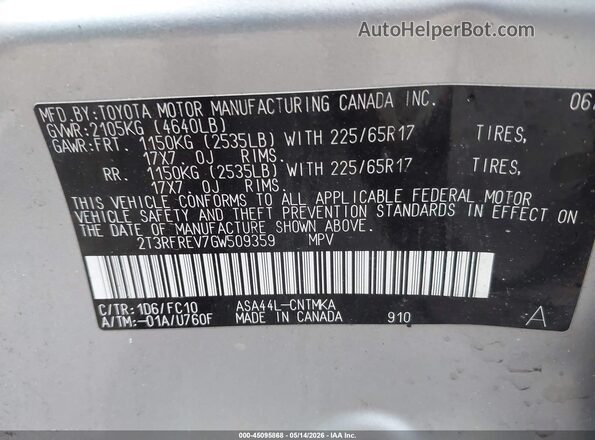 2T3RFREV7GW509359 2016 TOYOTA LE Silver Widok komory silnika