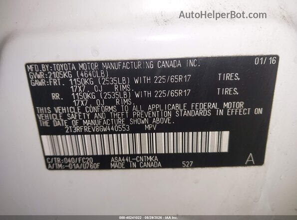 2T3RFREV8GW440553 2016 TOYOTA RAV4 White Vista del compartimento del motor