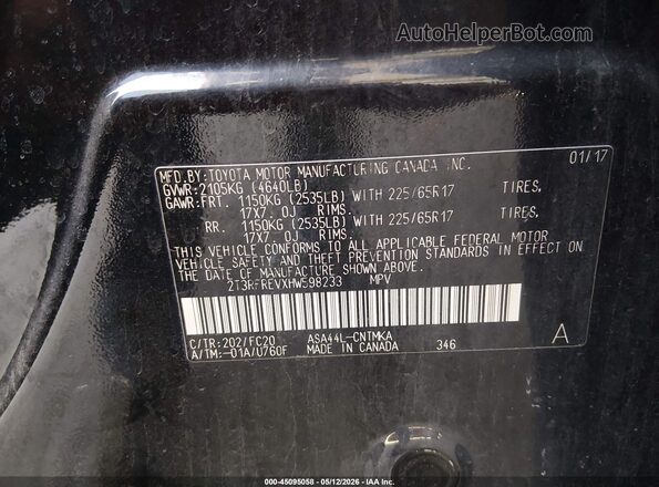 2T3RFREVXHW598233 2017 TOYOTA LE Черный 