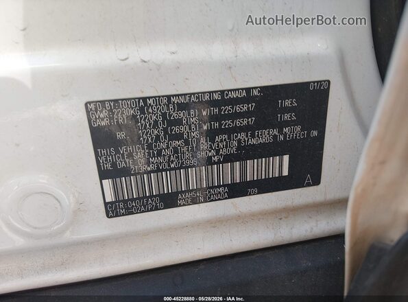 2T3RWRFV0LW073995 2020 TOYOTA RAV4 HYBRID Белый Вид подкапотного пространства