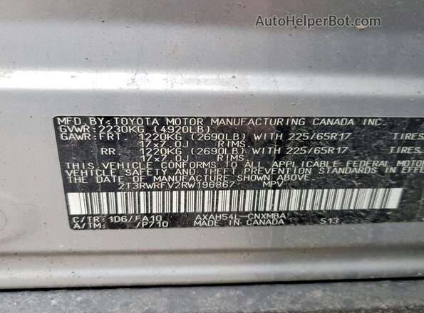 2T3RWRFV2RW196867 2024 TOYOTA RAV4 Silver Vista de la etiqueta del VIN