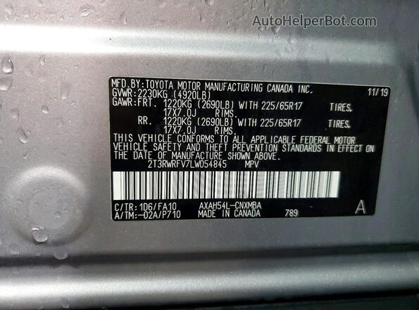 2T3RWRFV7LW054845 2020 TOYOTA RAV4 Silver 