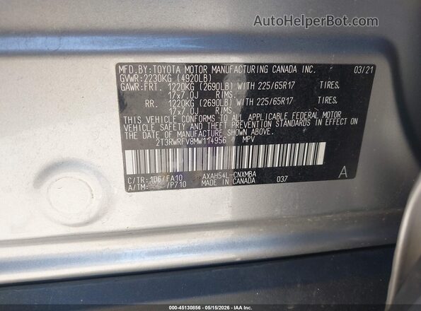 2T3RWRFV8MW114956 2021 TOYOTA RAV4 HYBRID Серый Вид подкапотного пространства