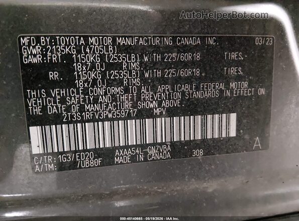 2T3S1RFV3PW359717 2023 TOYOTA RAV4 Серый Вид подкапотного пространства