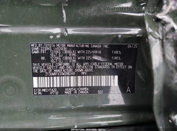 2T3UWRFV3SW286349 2025 TOYOTA RAV4 HYBRID Green Engine compartment view