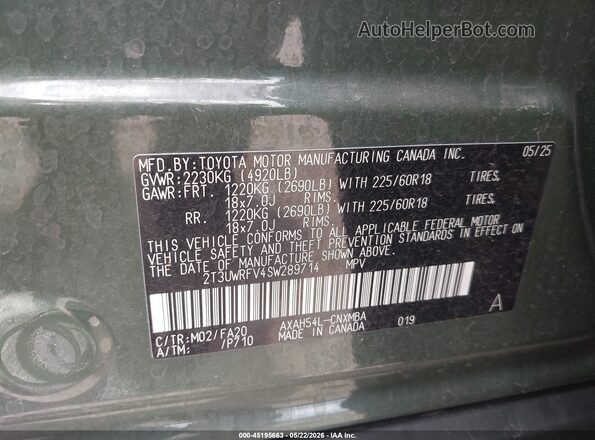 2T3UWRFV4SW289714 2025 TOYOTA RAV4 HYBRID Green Vista del compartimento del motor