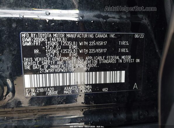 2T3W1RFV0PW281396 2023 TOYOTA RAV4 Black Շարժիչի բաժամունքի տեսք
