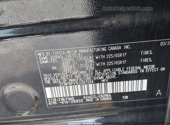 2T3W1RFV1LC061244 2020 TOYOTA RAV4 Black Engine compartment view