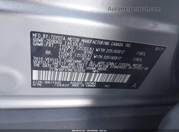 2T3W1RFV1MC163838 2021 TOYOTA RAV4 Silver Вид підкапотного простору