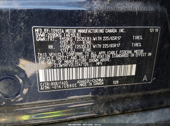 2T3W1RFV2LC047126 2020 TOYOTA LE Dark Blue Engine compartment view