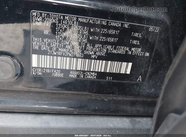 2T3W1RFV2PW271663 2023 TOYOTA LE Black Вид підкапотного простору