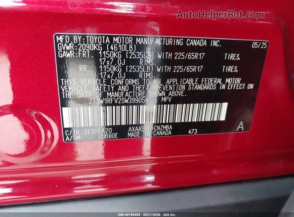 2T3W1RFV2SW399054 2025 TOYOTA RAV4 Red Widok komory silnika