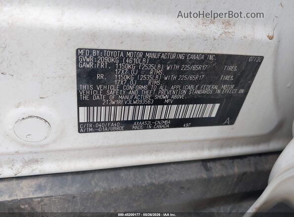 2T3W1RFV3LW093563 2020 TOYOTA RAV4 White Շարժիչի բաժամունքի տեսք